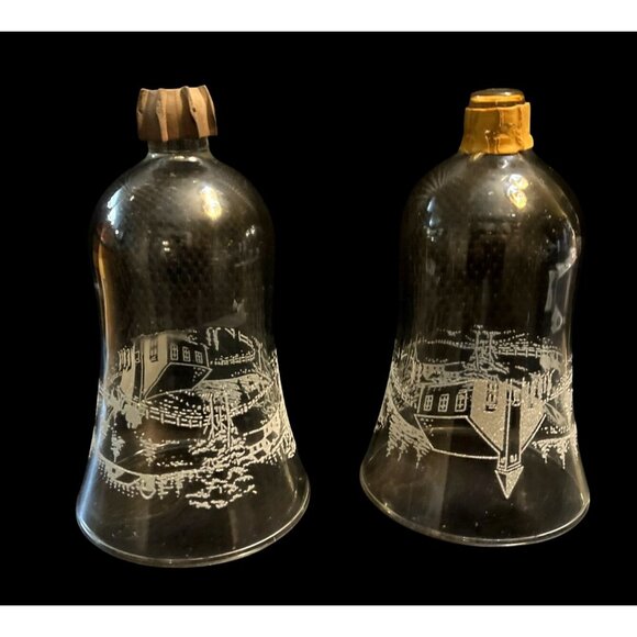 Vtg 4 Home Interiors Etched Glass Votive Candle Cups Winter Church Scene - Picture 4 of 6